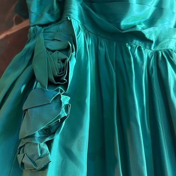 Vintage 50s 60s Stunning Teal iridescent Prom Dress Ball Gown Cocktail XS - Picture 4 of 16